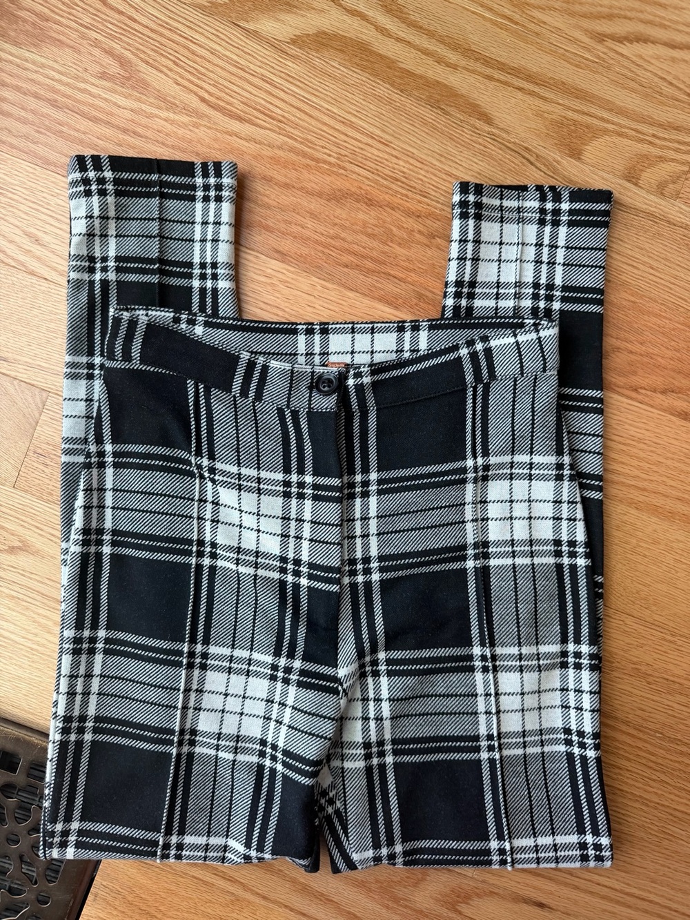 Free People Carnaby Plaid Pants Black White High Rise Skinny Size 8
